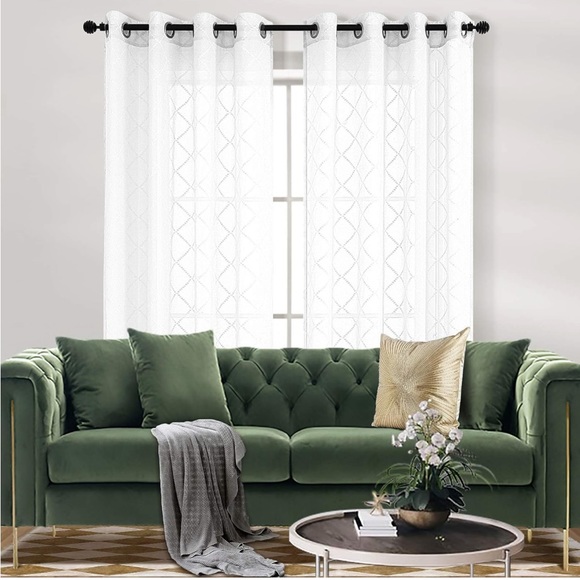 KouFall Sheer Pattern White Curtain (2 panels) - Picture 3 of 5